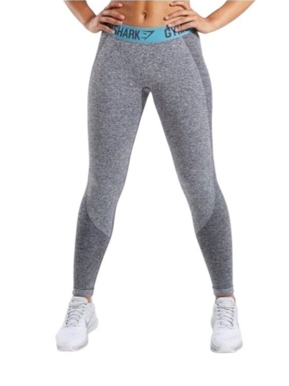 Gymshark Flex Seamless Leggings Heathered Gray Teal Waistband Sporty Activewear